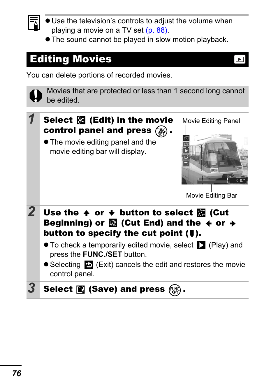 Editing movies | Canon A540 User Manual | Page 78 / 139