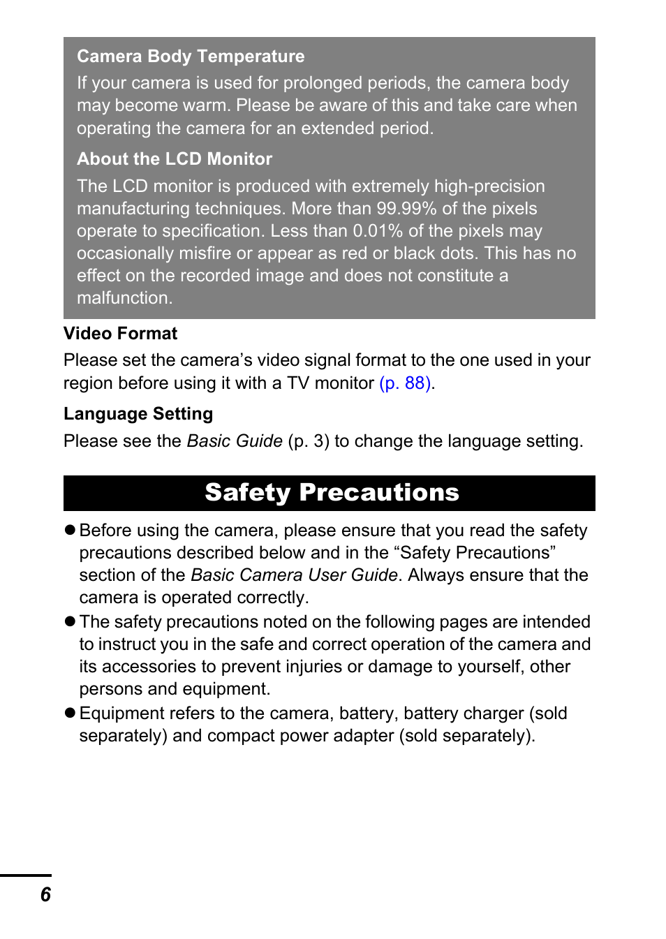 Safety precautions | Canon A540 User Manual | Page 8 / 139