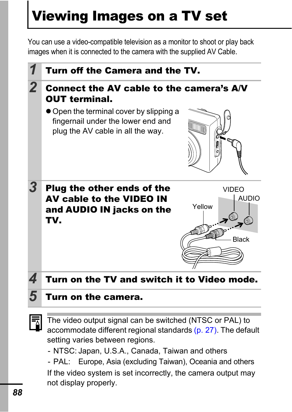 Viewing images on a tv set, P. 88), P. 88 | Canon A540 User Manual | Page 90 / 139