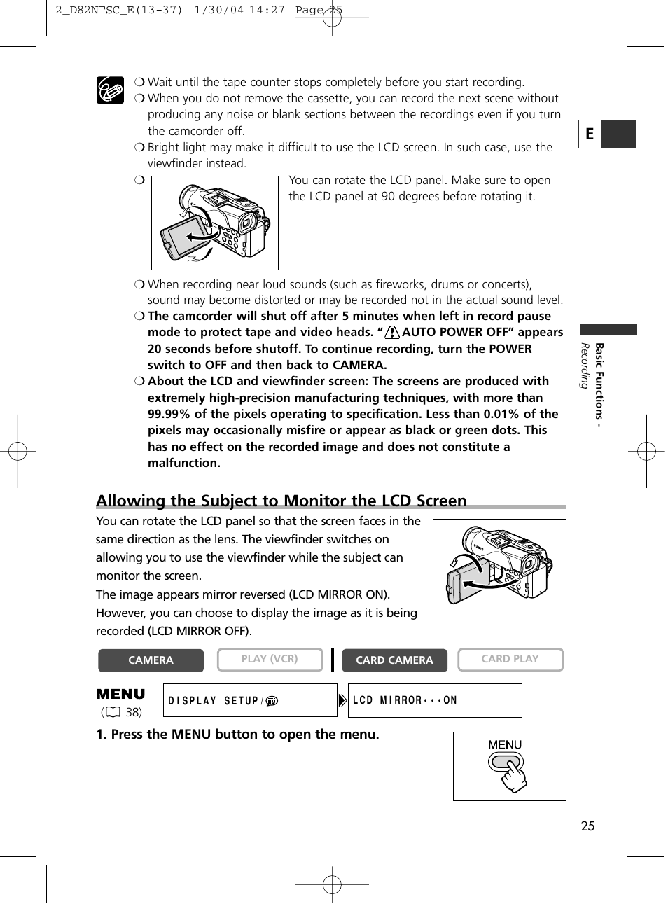 Allowing the subject to monitor the lcd screen | Canon Elura 65 User Manual | Page 25 / 162