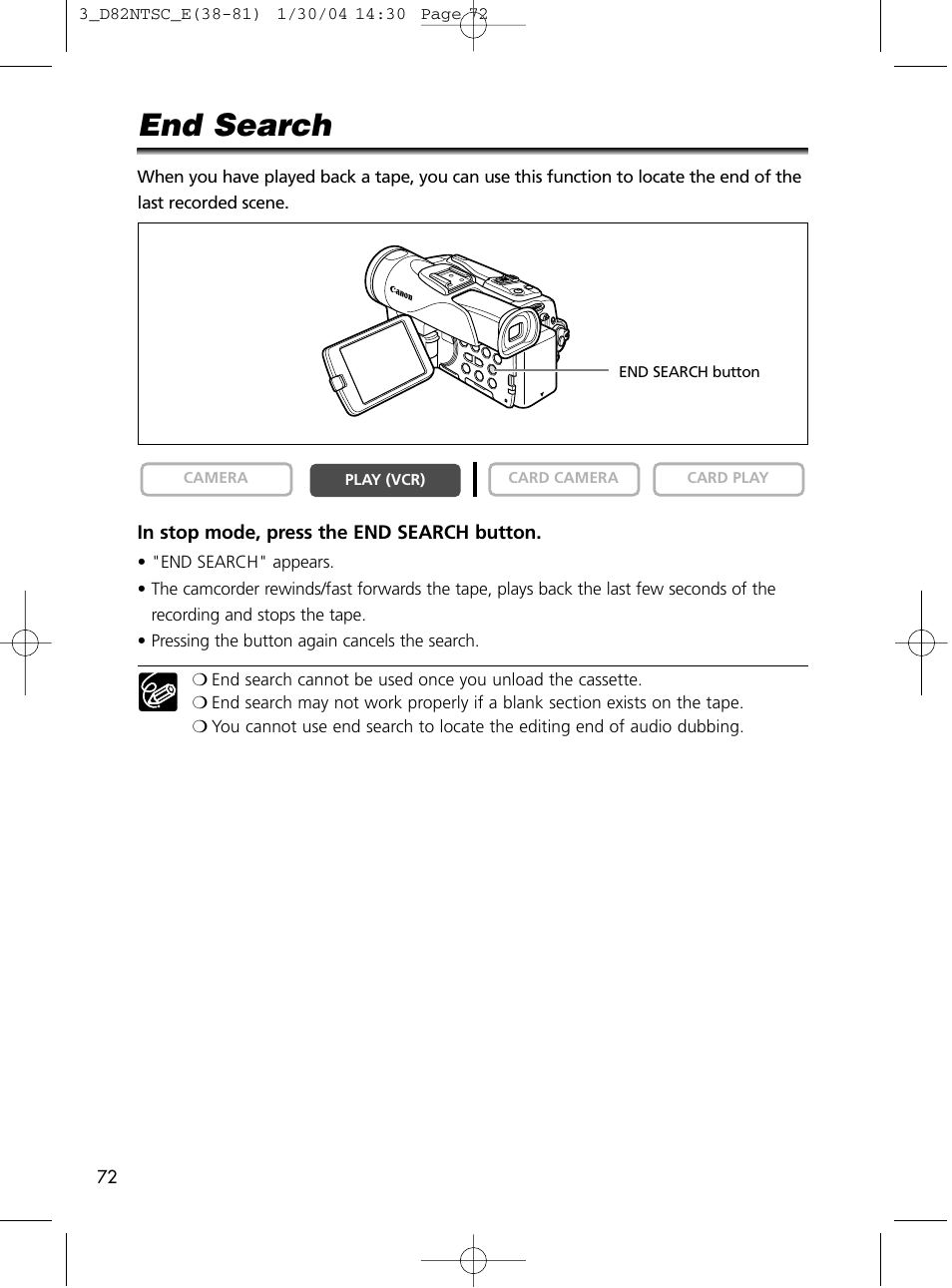 End search | Canon Elura 65 User Manual | Page 72 / 162