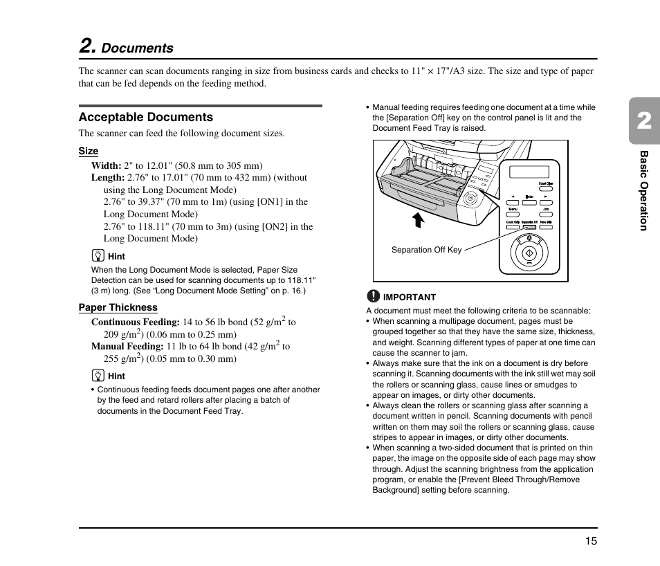 Documents, Acceptable documents | Canon IMAGE FORMULA DR-9050C User Manual | Page 23 / 68