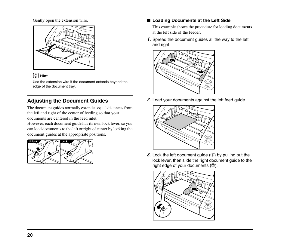 Adjusting the document guides | Canon IMAGE FORMULA DR-9050C User Manual | Page 28 / 68