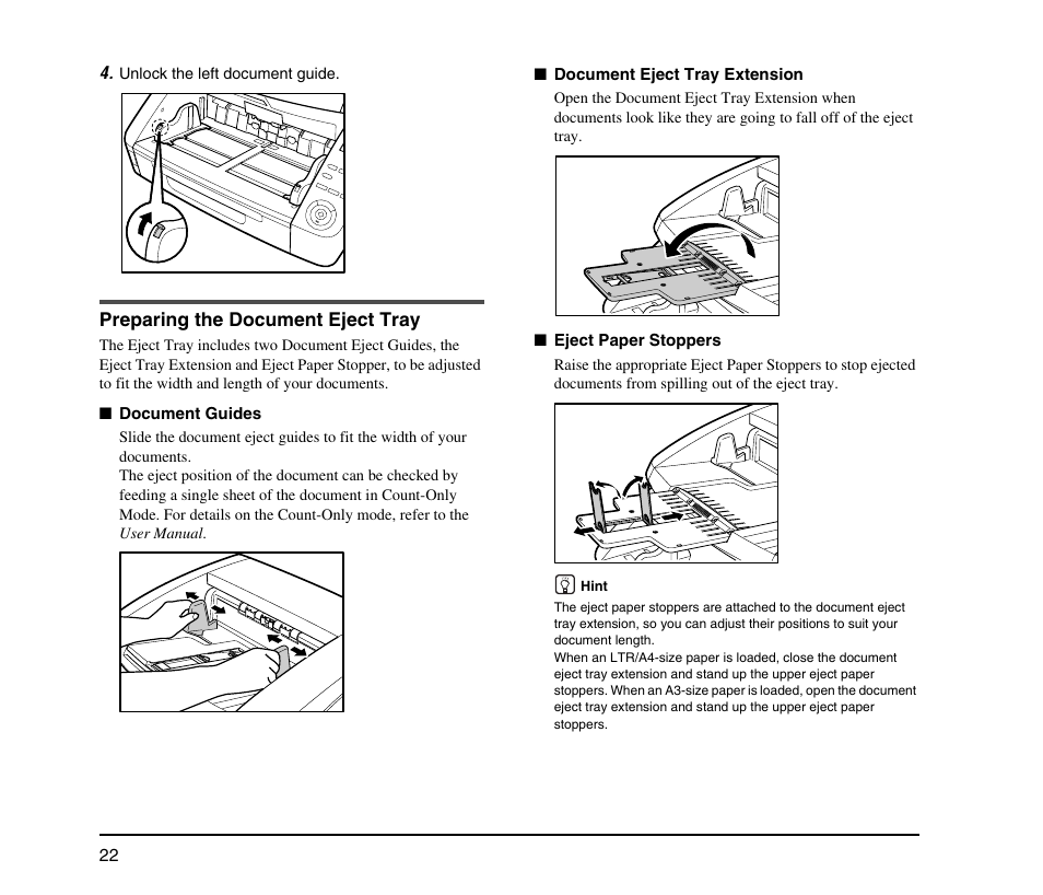 Preparing the document eject tray | Canon IMAGE FORMULA DR-9050C User Manual | Page 30 / 68