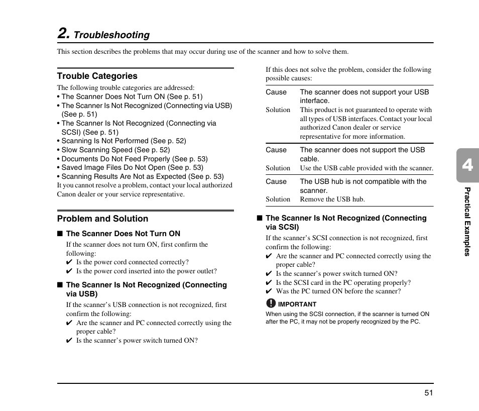 Troubleshooting, Trouble categories, Problem and solution | Trouble categories problem and solution | Canon IMAGE FORMULA DR-9050C User Manual | Page 59 / 68