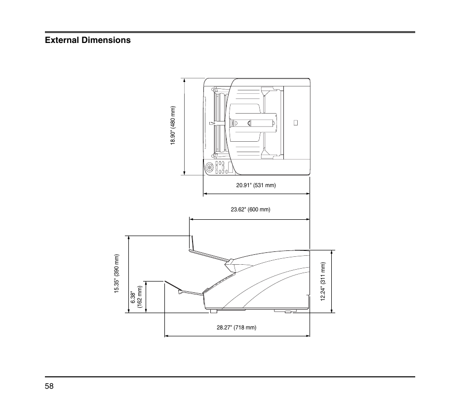 External dimensions | Canon IMAGE FORMULA DR-9050C User Manual | Page 66 / 68