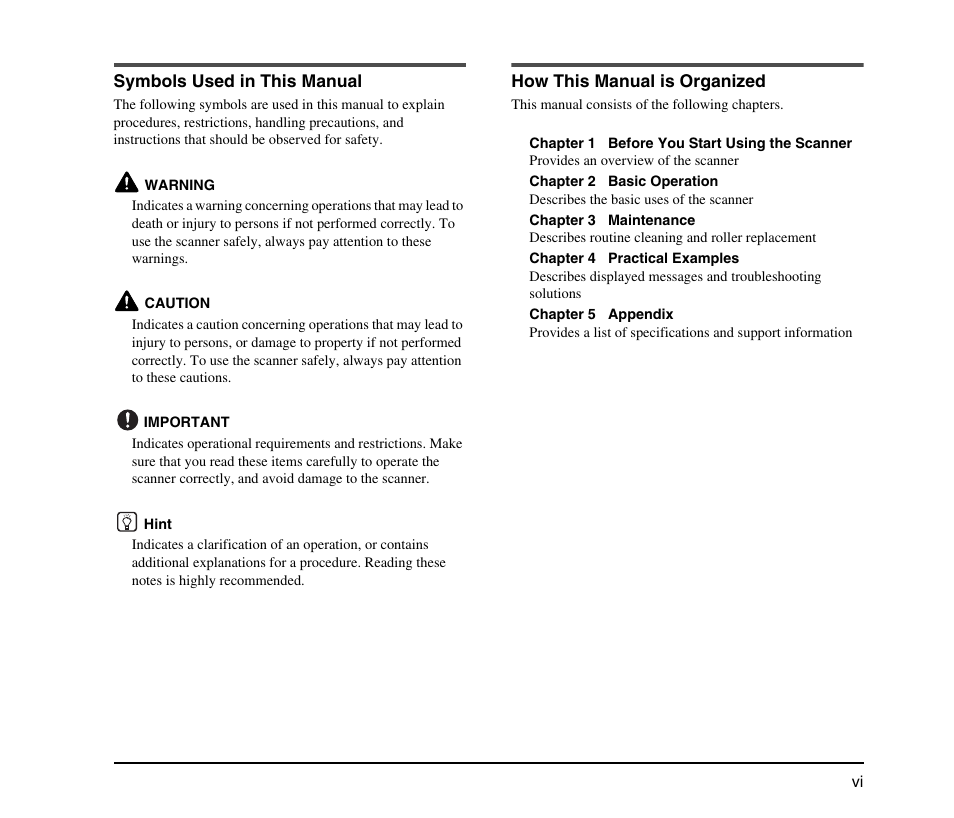 Symbols used in this manual, How this manual is organized | Canon IMAGE FORMULA DR-9050C User Manual | Page 7 / 68