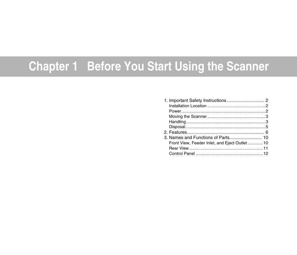 Chapter 1 before you start using the scanner | Canon IMAGE FORMULA DR-9050C User Manual | Page 9 / 68