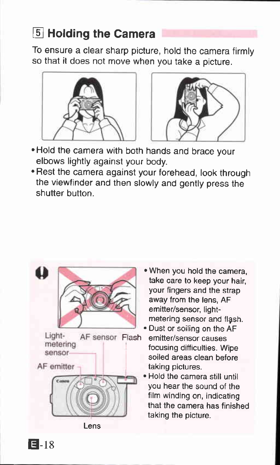 I] holding the camera, B-18 | Canon SURE SHOT 105 ZOOM S User Manual | Page 18 / 51