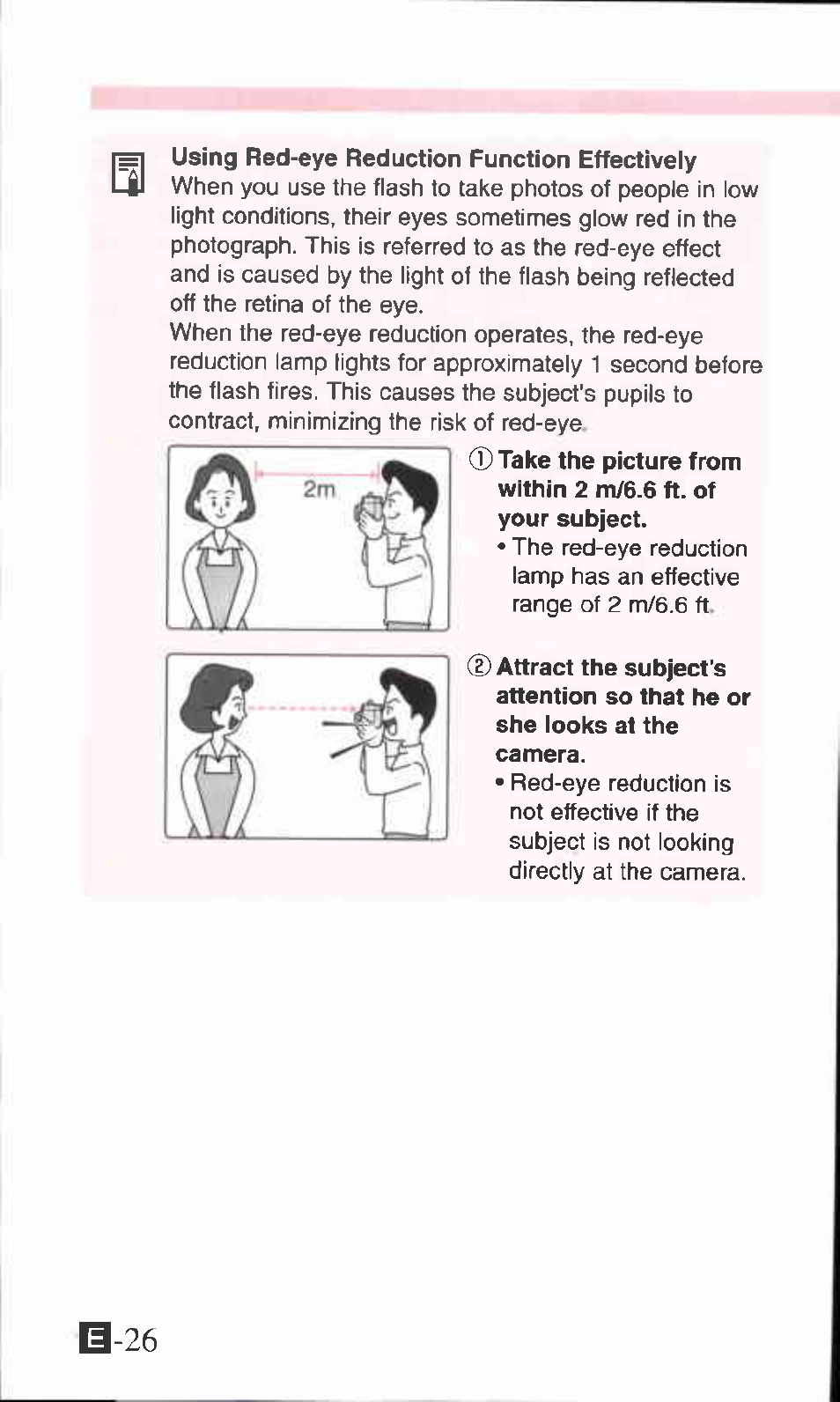 Using red-eye reduction function effectively | Canon SURE SHOT 105 ZOOM S User Manual | Page 26 / 51
