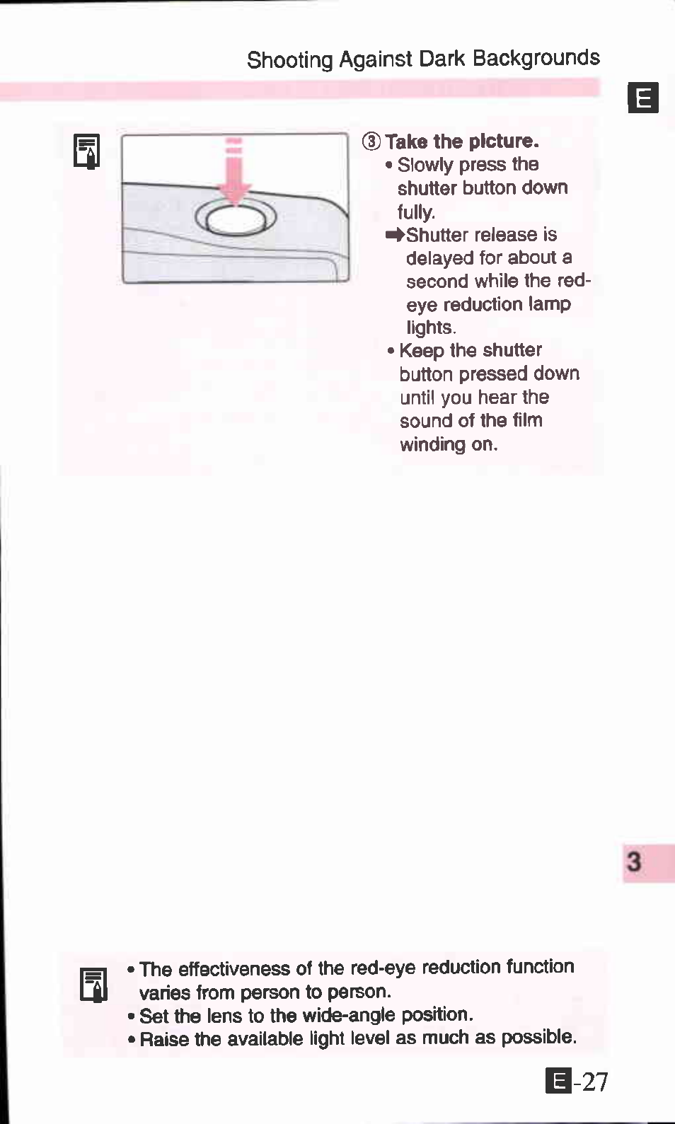 Shooting against dark backgrounds | Canon SURE SHOT 105 ZOOM S User Manual | Page 27 / 51