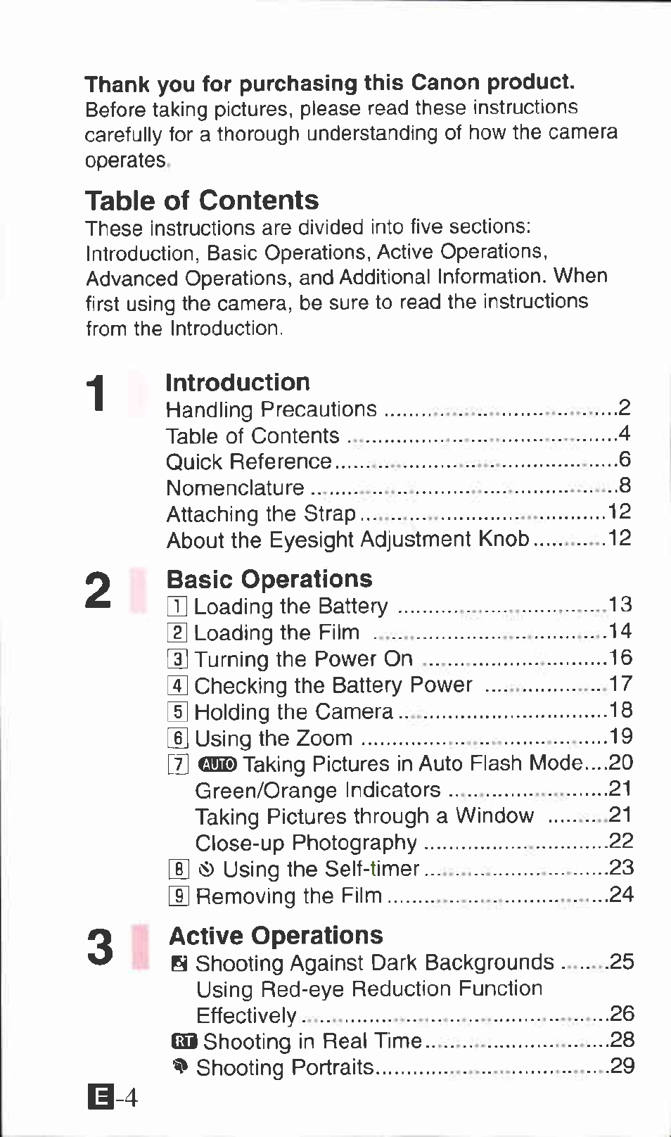 Canon SURE SHOT 105 ZOOM S User Manual | Page 4 / 51