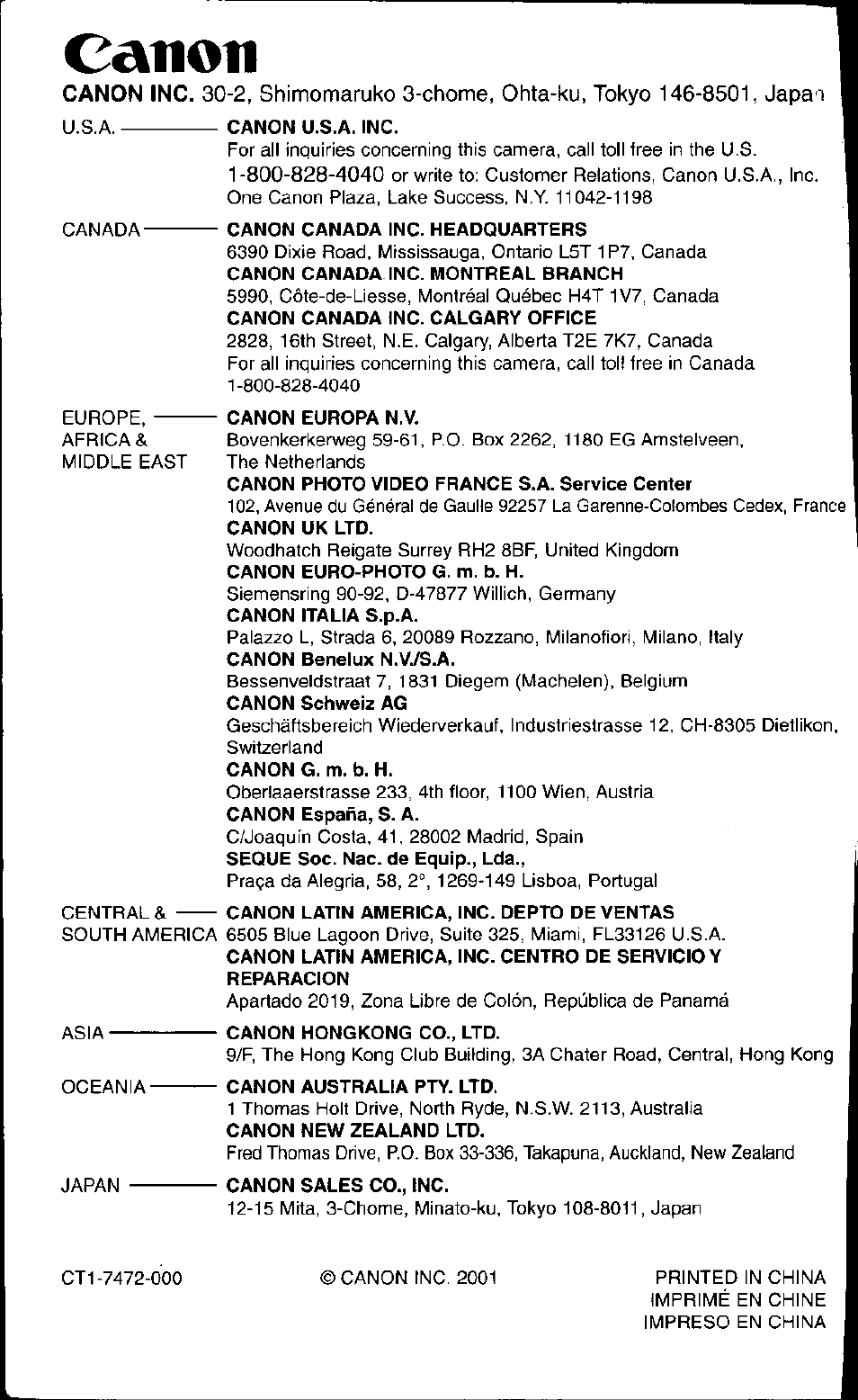 Canon | Canon SURE SHOT 105 ZOOM S User Manual | Page 51 / 51