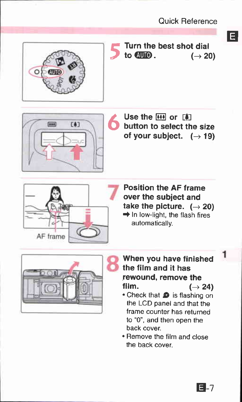 Quick reference | Canon SURE SHOT 105 ZOOM S User Manual | Page 7 / 51