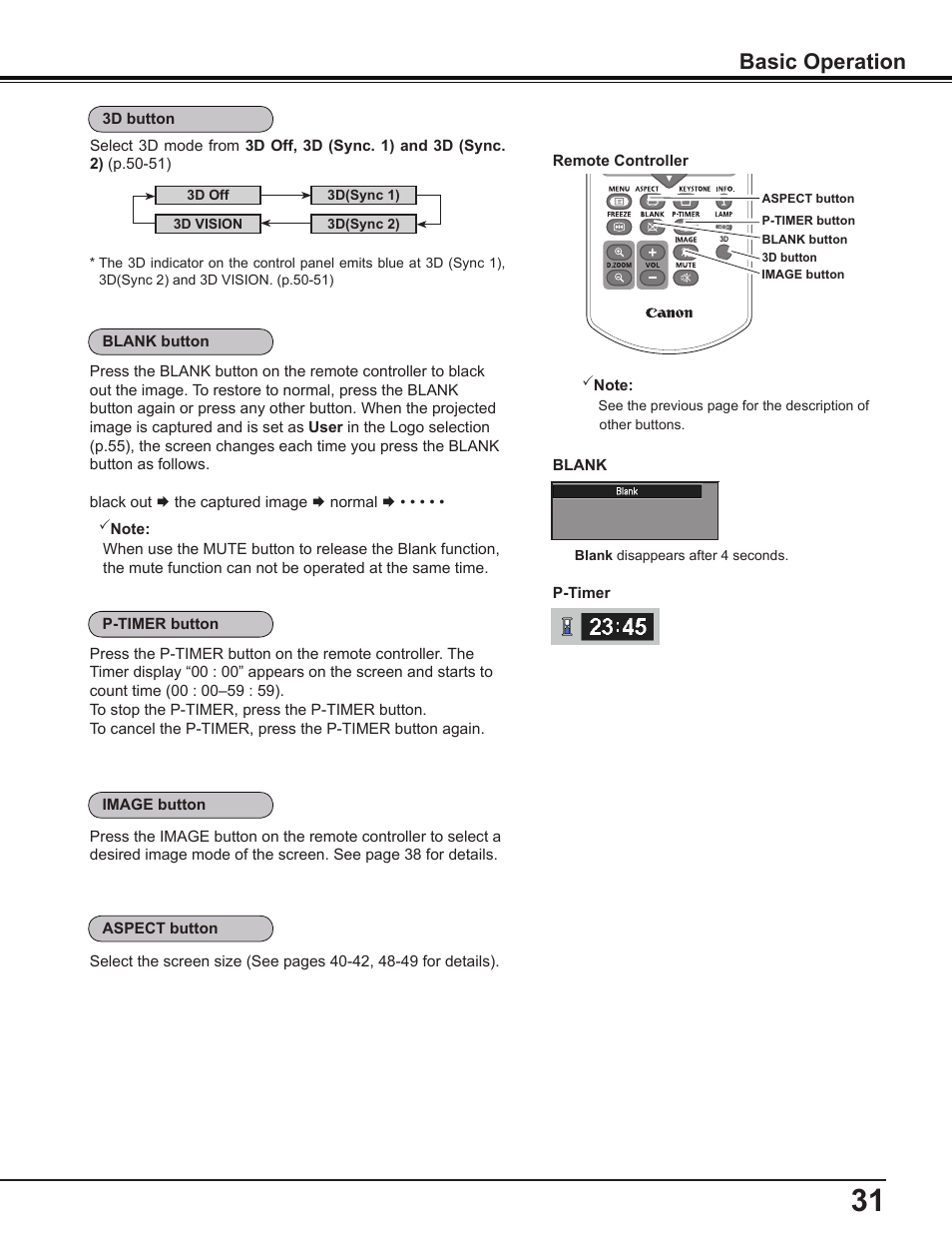 Basic operation | Canon Multimedia Projector LV-8235 UST User Manual | Page 31 / 84