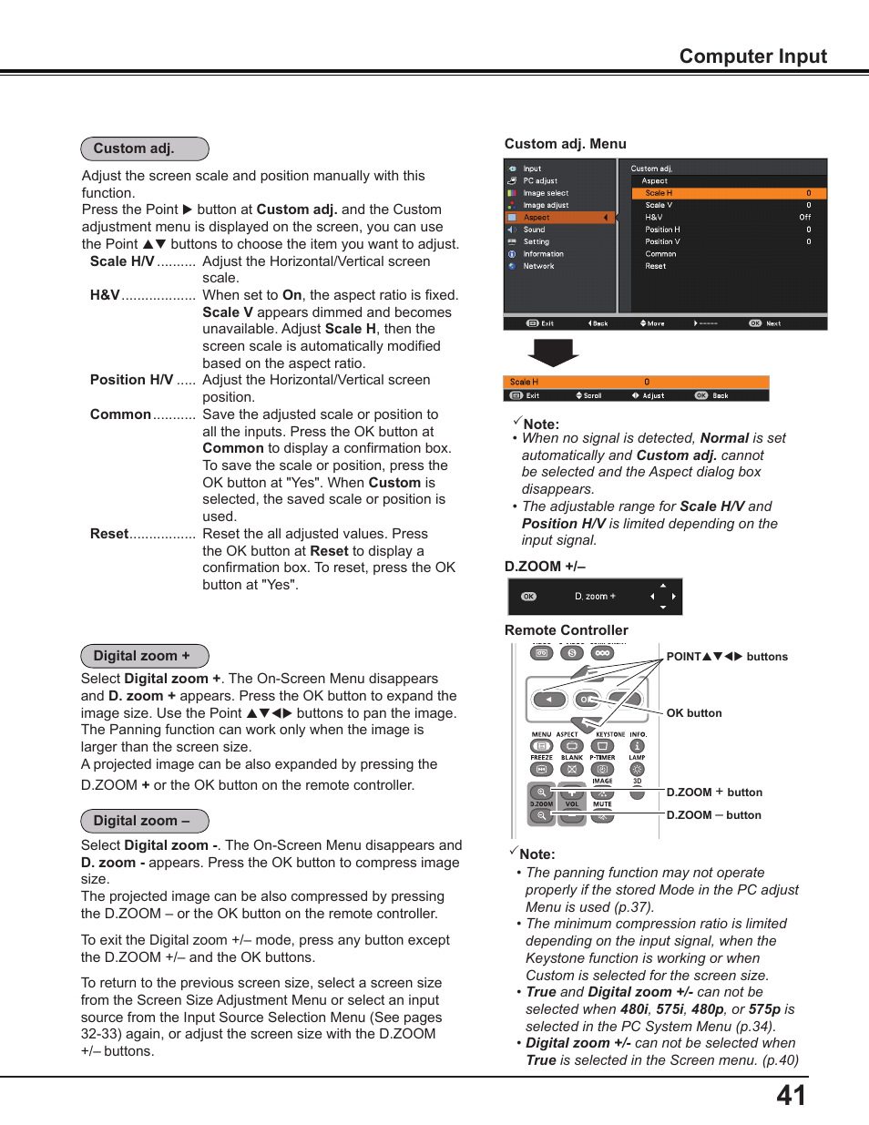 Computer input | Canon Multimedia Projector LV-8235 UST User Manual | Page 41 / 84