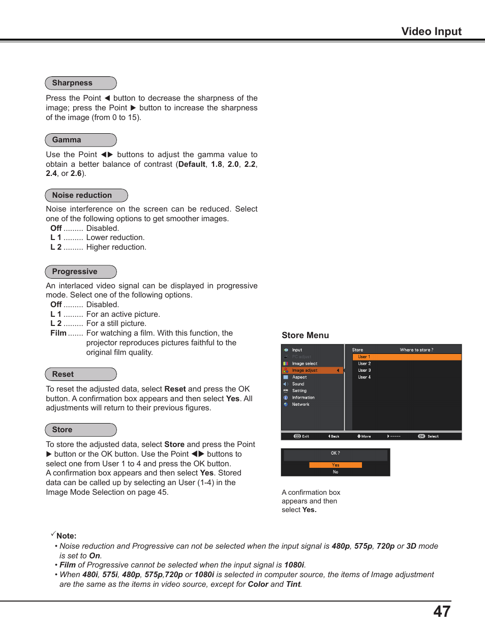 Video input | Canon Multimedia Projector LV-8235 UST User Manual | Page 47 / 84