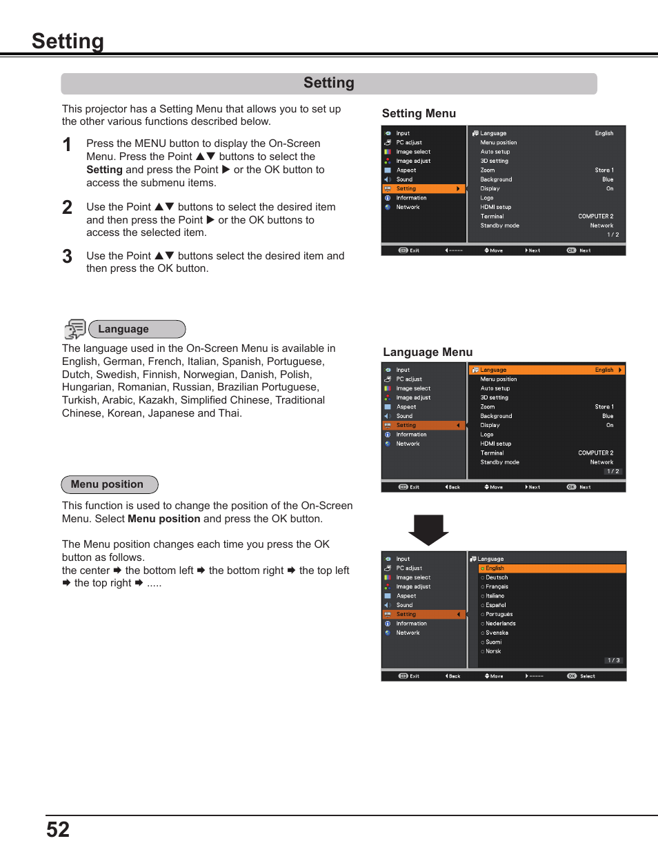 Setting | Canon Multimedia Projector LV-8235 UST User Manual | Page 52 / 84