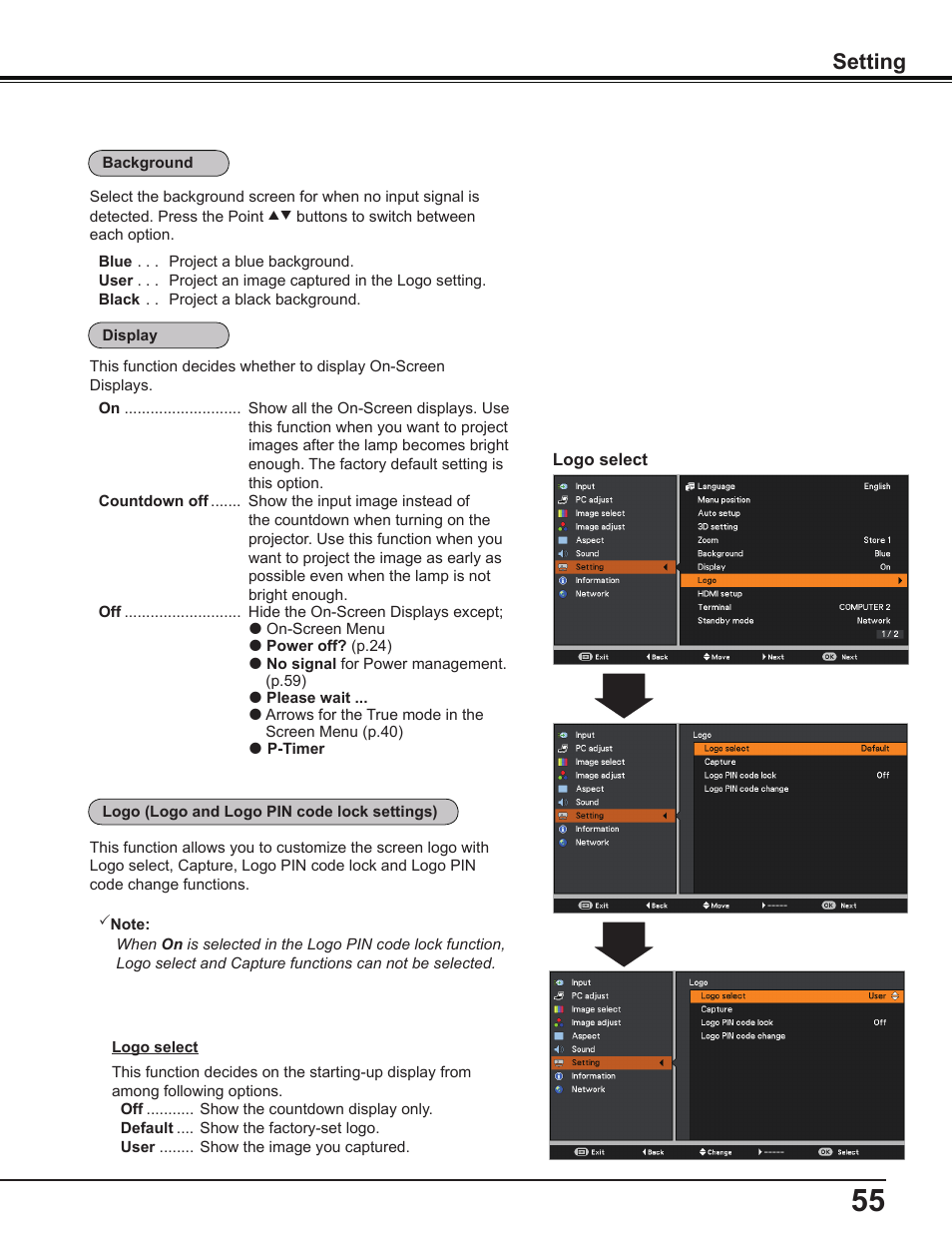 Setting | Canon Multimedia Projector LV-8235 UST User Manual | Page 55 / 84