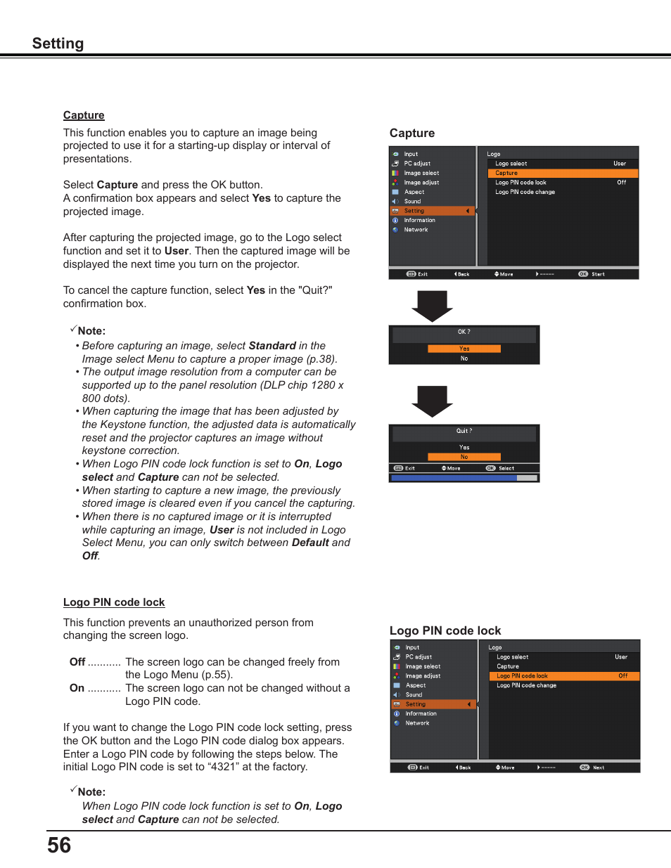 Setting | Canon Multimedia Projector LV-8235 UST User Manual | Page 56 / 84