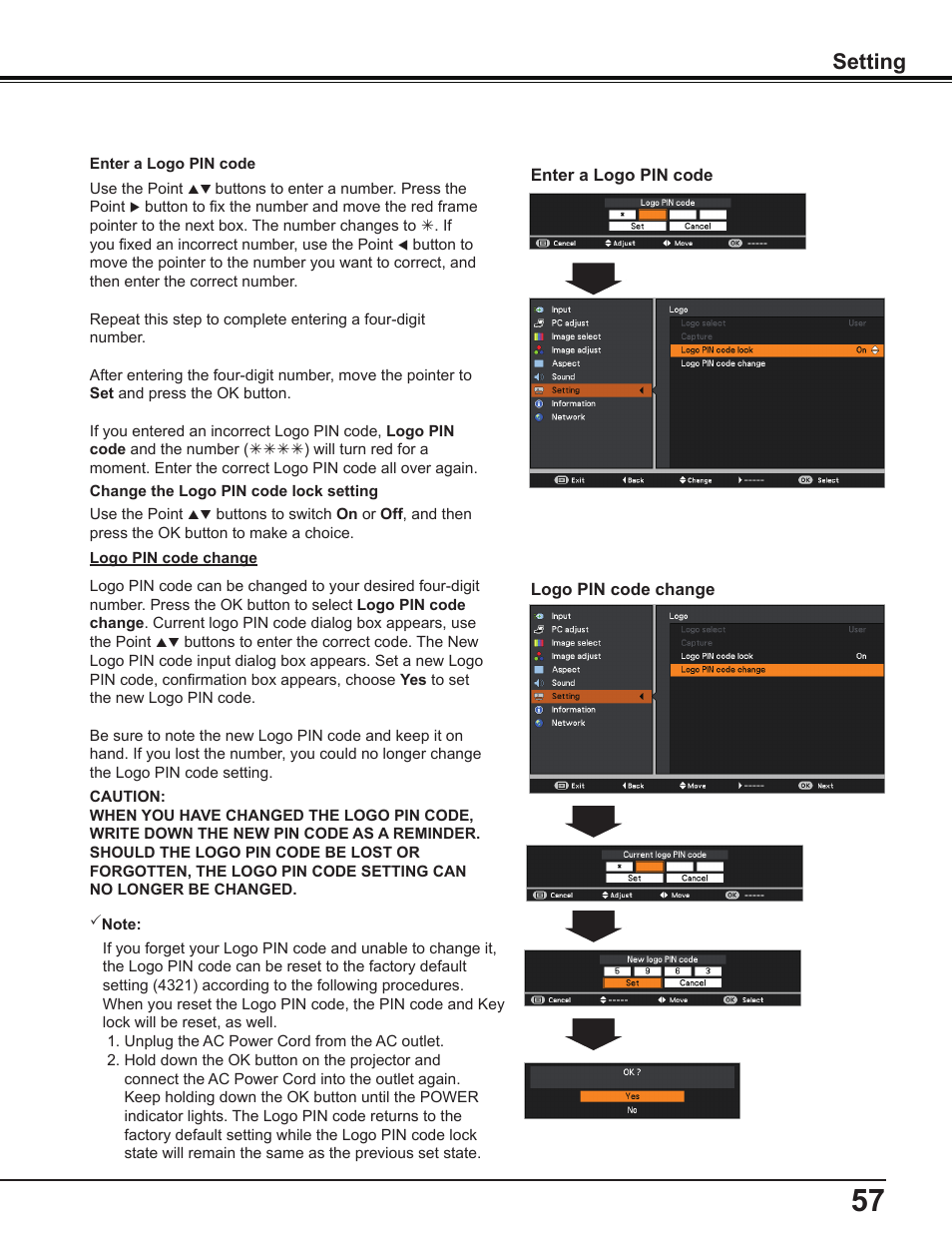 Setting | Canon Multimedia Projector LV-8235 UST User Manual | Page 57 / 84
