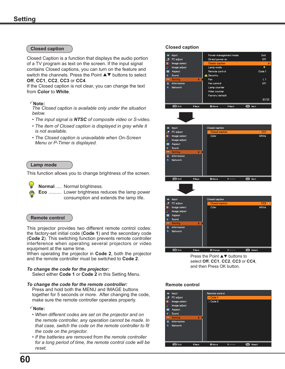 Setting | Canon Multimedia Projector LV-8235 UST User Manual | Page 60 / 84