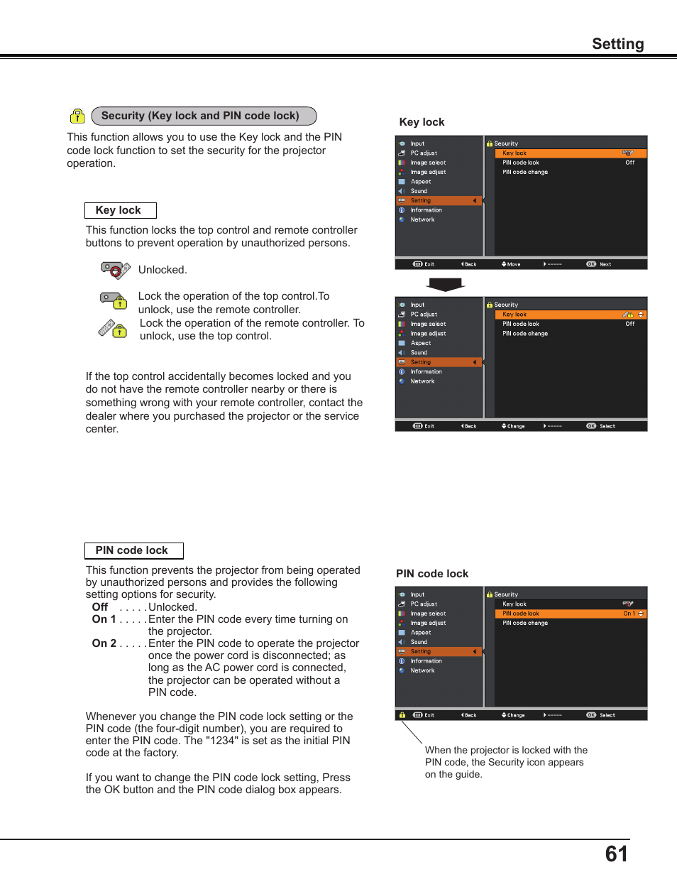 Setting | Canon Multimedia Projector LV-8235 UST User Manual | Page 61 / 84