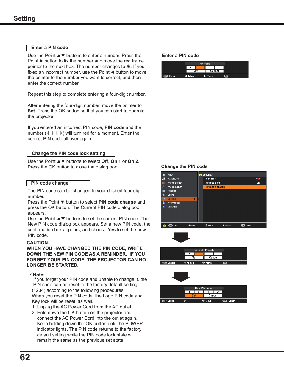 Setting | Canon Multimedia Projector LV-8235 UST User Manual | Page 62 / 84