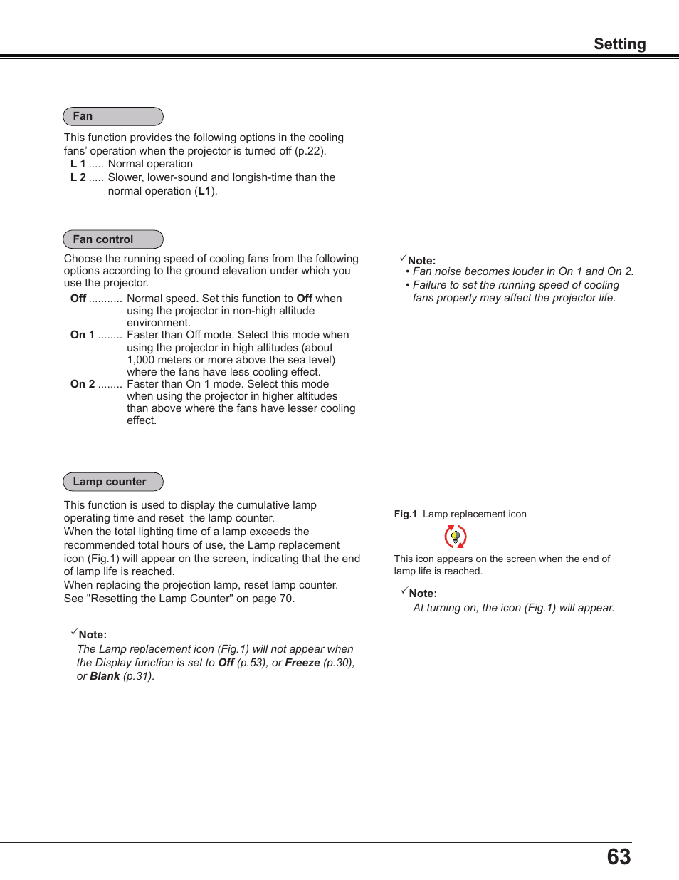 Setting | Canon Multimedia Projector LV-8235 UST User Manual | Page 63 / 84
