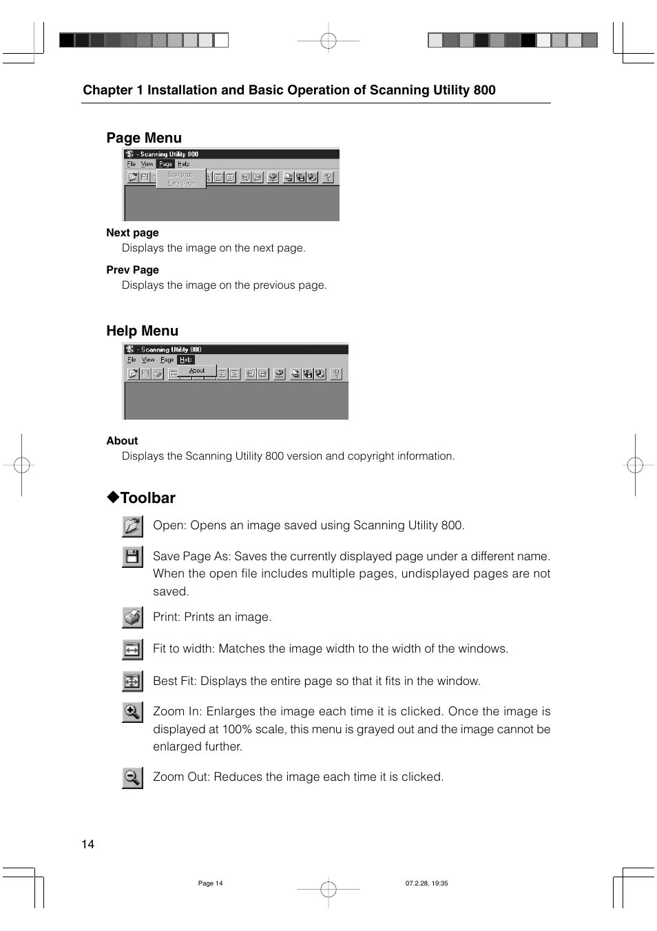 Toolbar | Canon 800II User Manual | Page 14 / 60