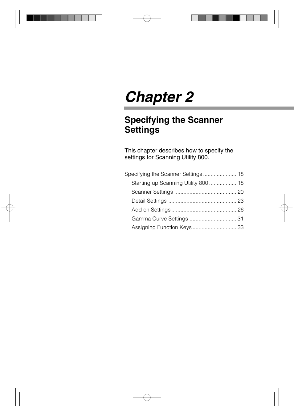 Chapter 2, Specifying the scanner settings | Canon 800II User Manual | Page 17 / 60