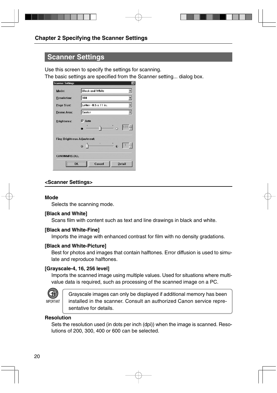 Scanner settings | Canon 800II User Manual | Page 20 / 60