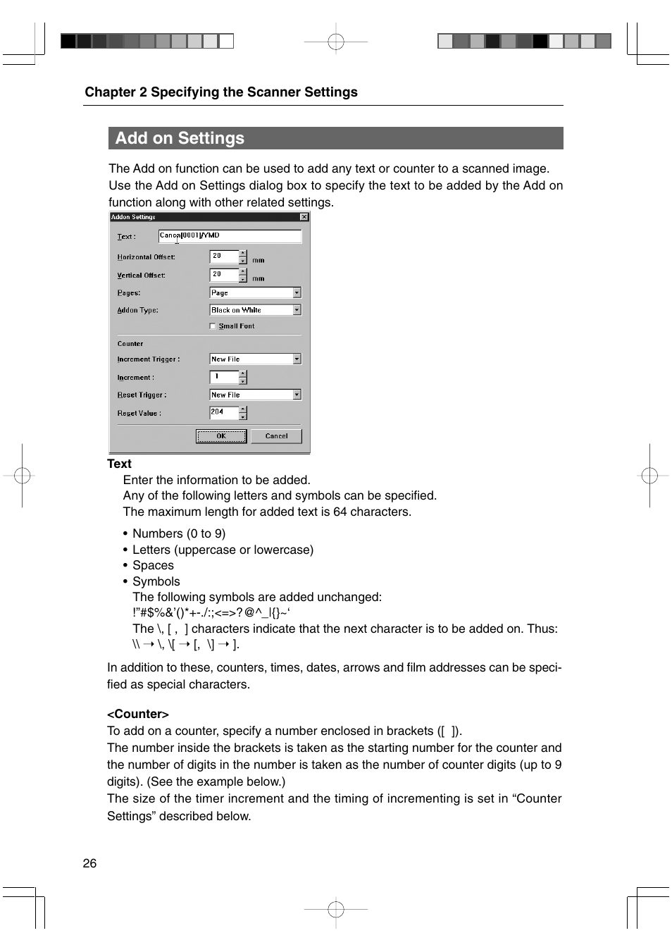 Add on settings | Canon 800II User Manual | Page 26 / 60