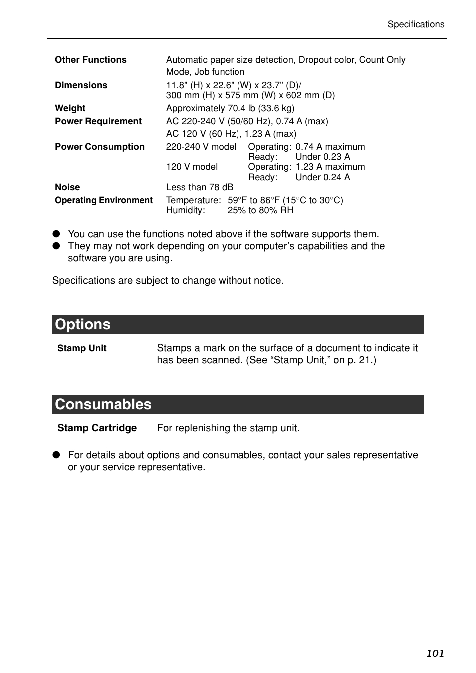 Options, Consumables | Canon DR-7080C User Manual | Page 105 / 112