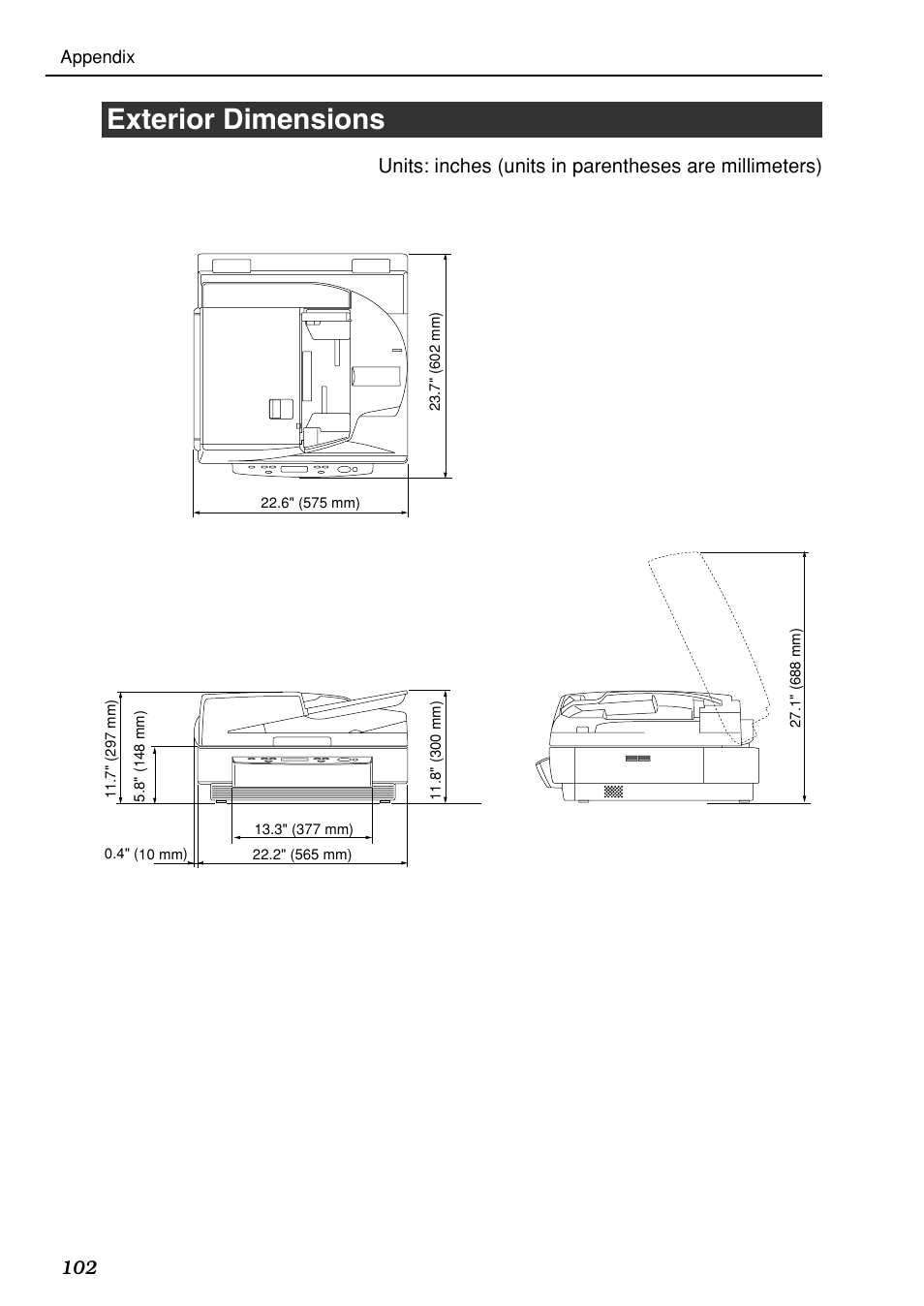 Exterior dimensions | Canon DR-7080C User Manual | Page 106 / 112