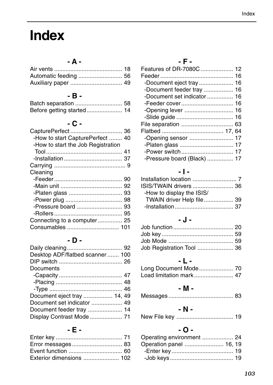 Index | Canon DR-7080C User Manual | Page 107 / 112