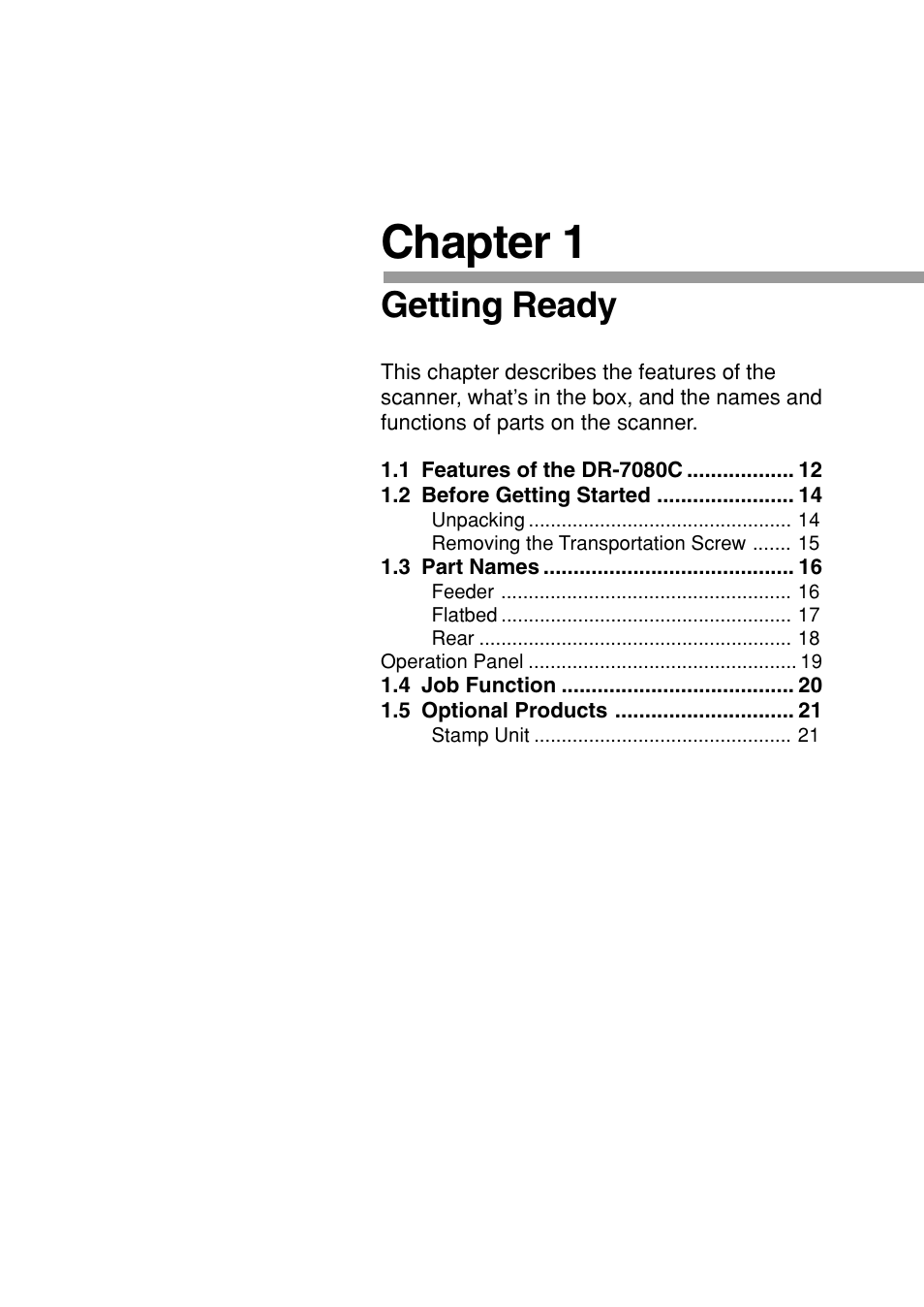 Chapter 1, Getting ready | Canon DR-7080C User Manual | Page 15 / 112