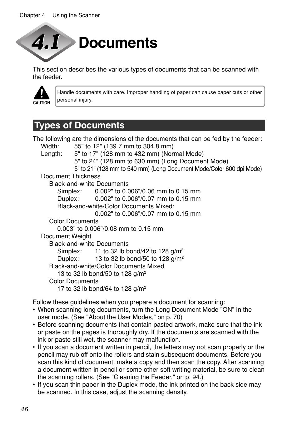 Documents, Types of documents | Canon DR-7080C User Manual | Page 50 / 112