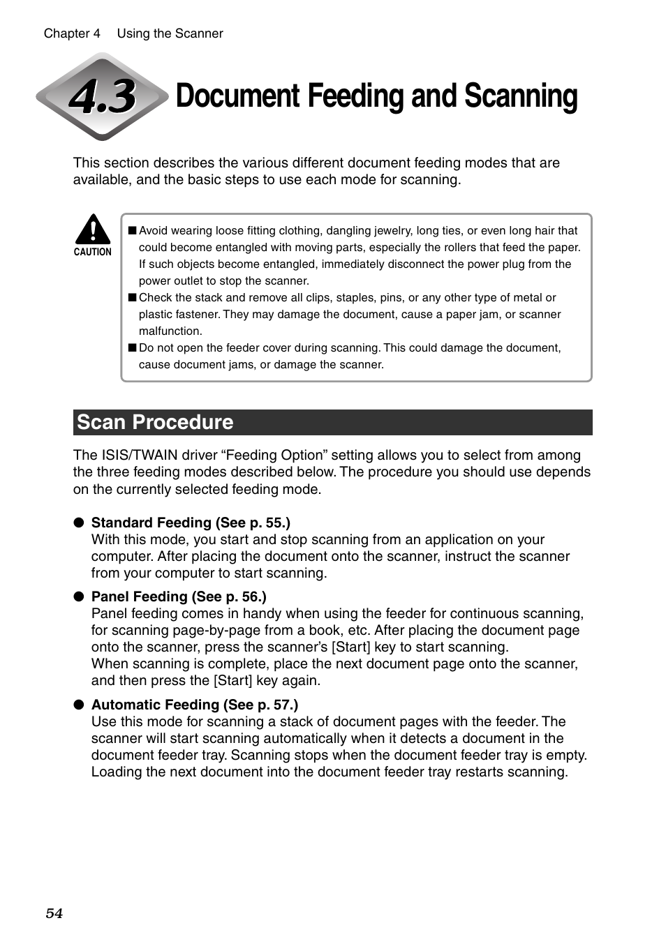 Document feeding and scanning, Scan procedure | Canon DR-7080C User Manual | Page 58 / 112