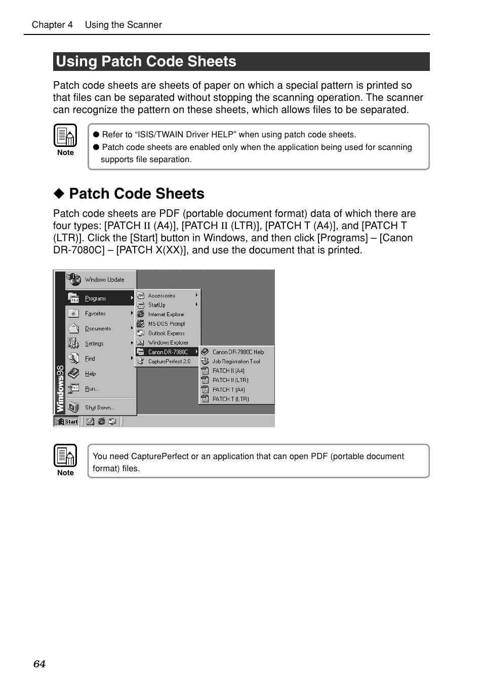 Using patch code sheets, Patch code sheets | Canon DR-7080C User Manual | Page 68 / 112