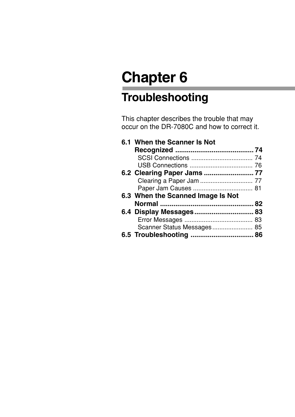 Chapter 6, Troubleshooting | Canon DR-7080C User Manual | Page 77 / 112