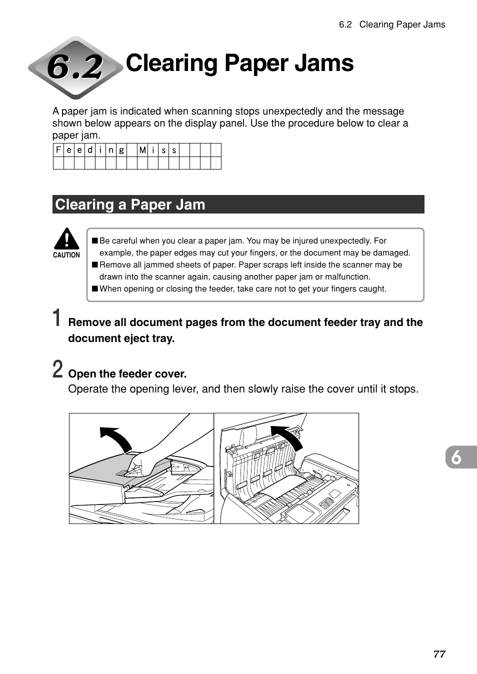 Clearing paper jams, Clearing a paper jam | Canon DR-7080C User Manual | Page 81 / 112