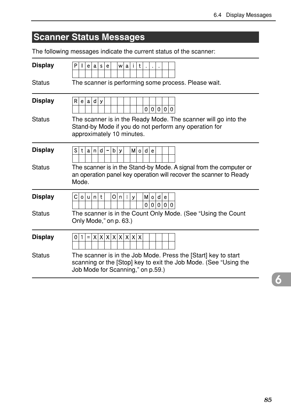 Scanner status messages | Canon DR-7080C User Manual | Page 89 / 112