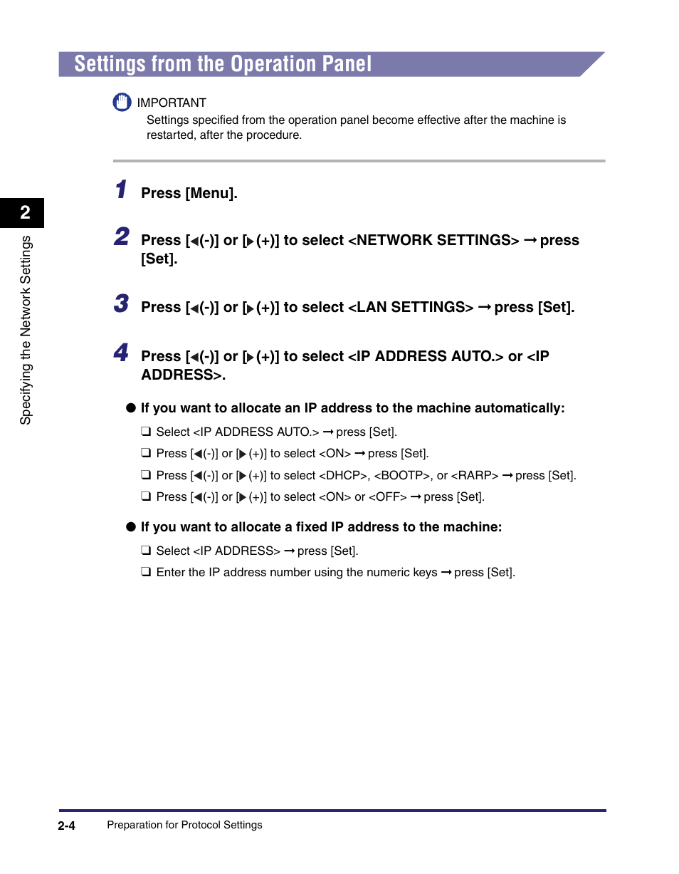 Settings from the operation panel, Settings from the operation panel -4 | Canon ImageCLASS MF8180c User Manual | Page 15 / 49