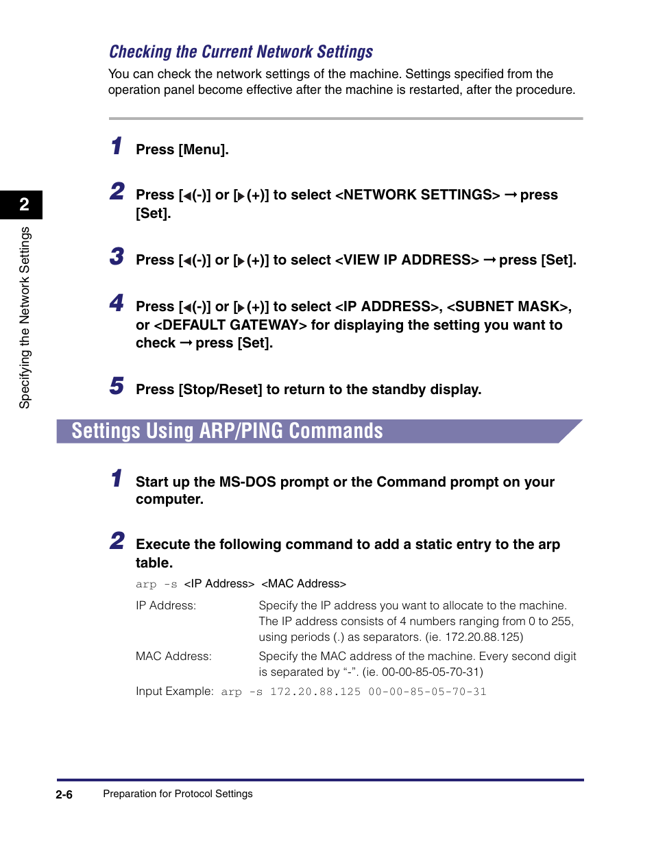 Settings using arp/ping commands, Settings using arp/ping commands -6 | Canon ImageCLASS MF8180c User Manual | Page 17 / 49