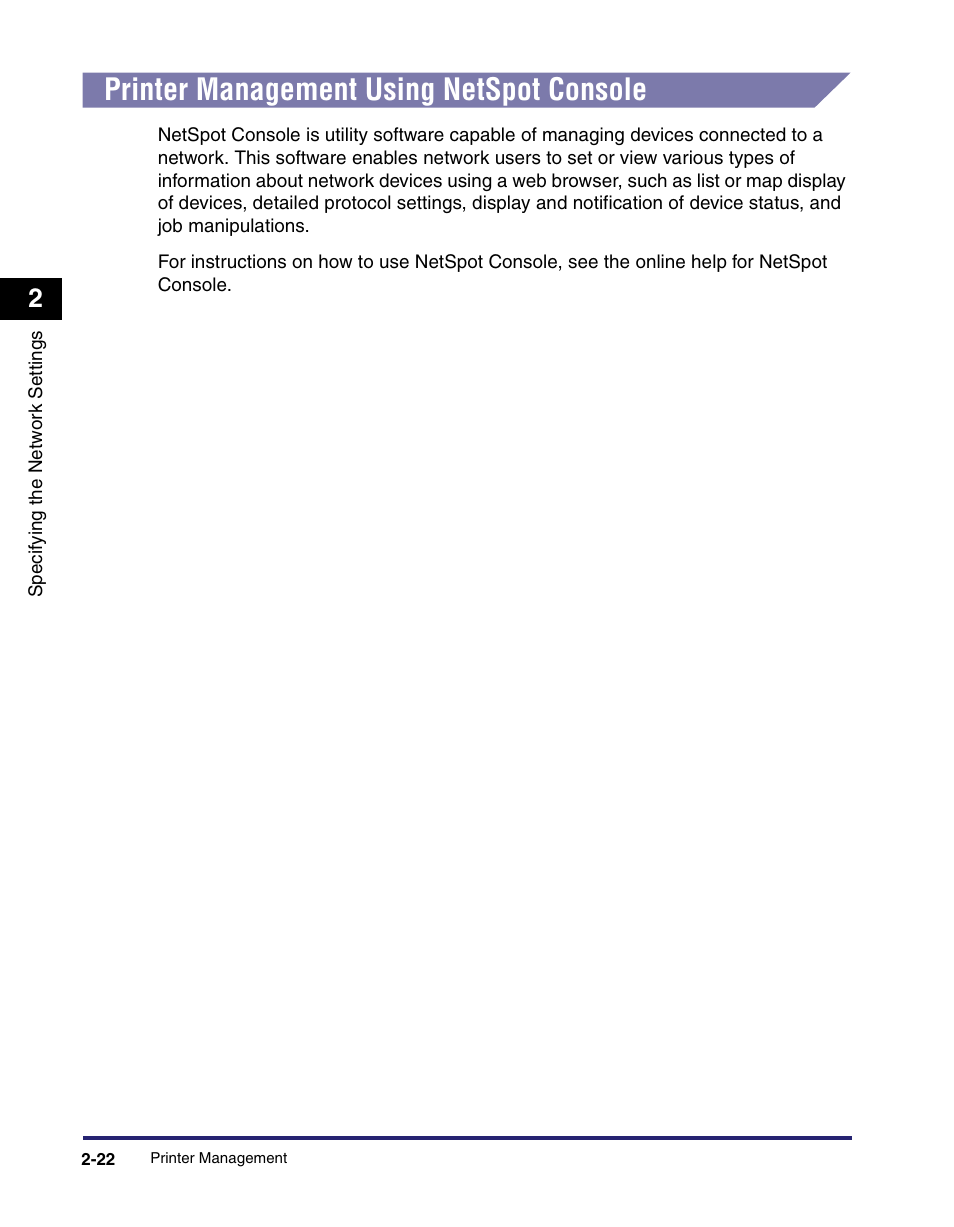 Printer management using netspot console, Printer management using netspot console -22 | Canon ImageCLASS MF8180c User Manual | Page 33 / 49