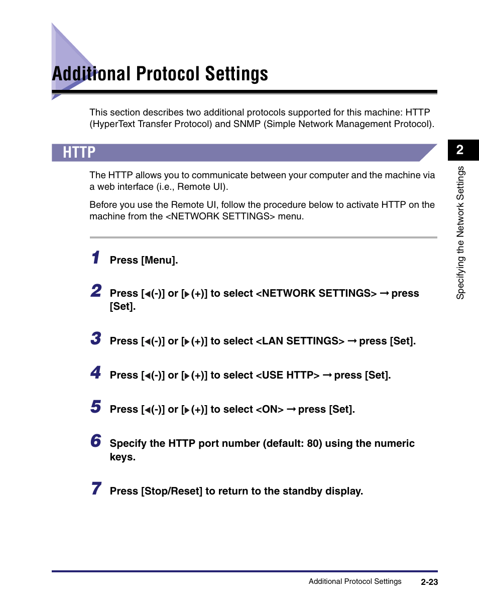 Additional protocol settings, Http, Additional protocol settings -23 | Http -23 | Canon ImageCLASS MF8180c User Manual | Page 34 / 49
