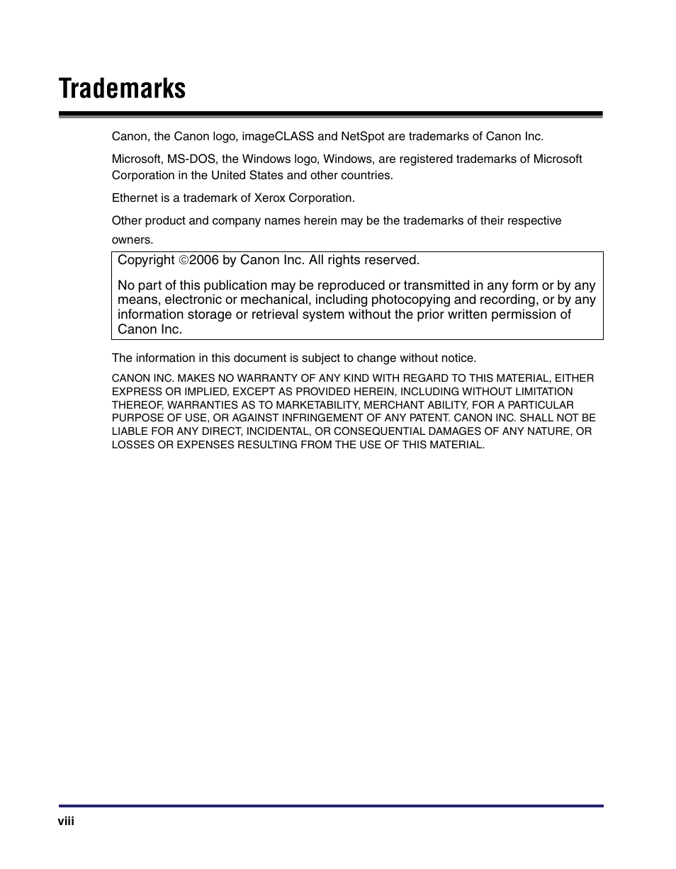 Trademarks | Canon ImageCLASS MF8180c User Manual | Page 9 / 49