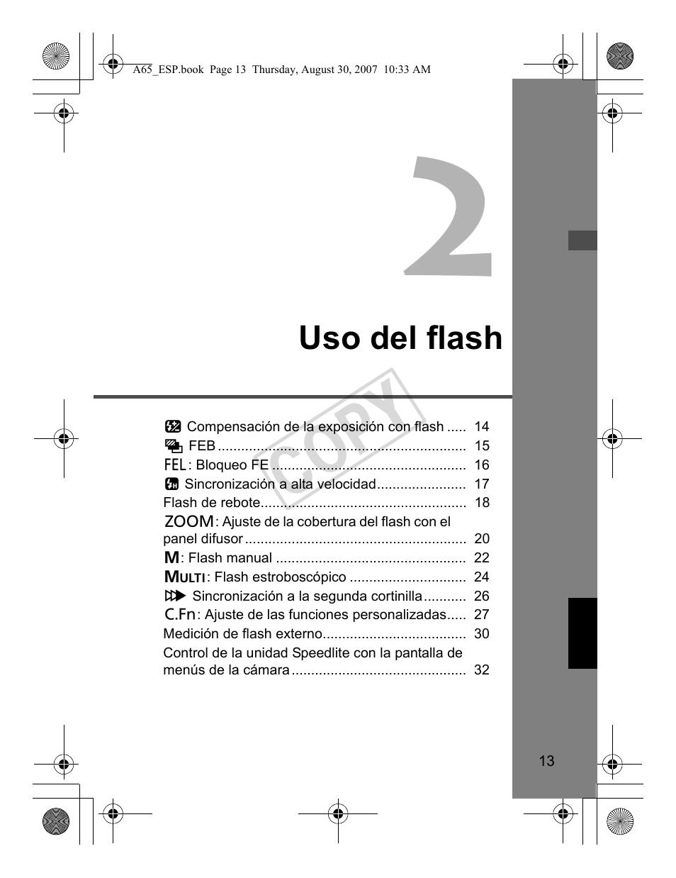 Cop y, Uso del flash | Canon Speedlite 580EX II User Manual | Page 130 / 176