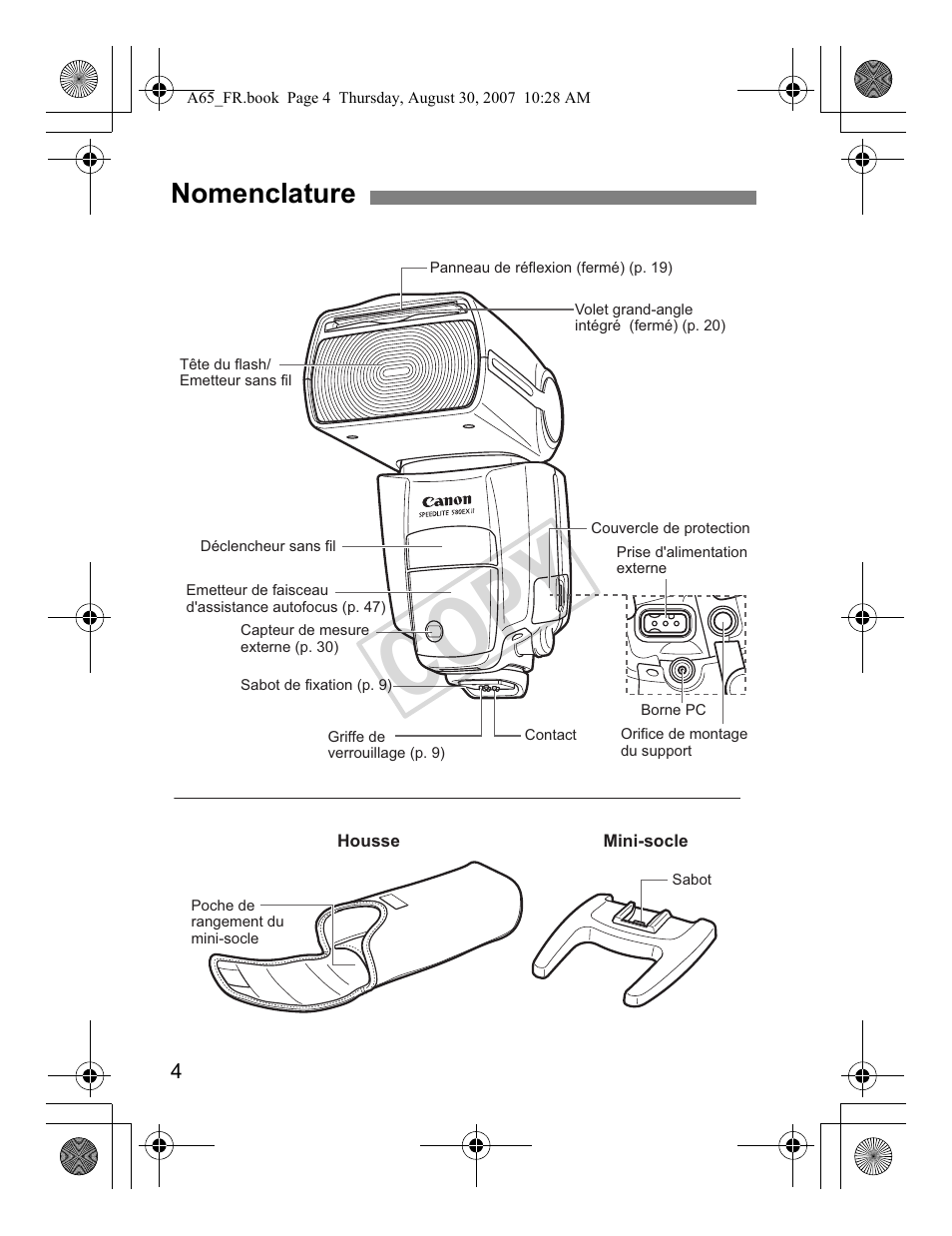 Cop y, Nomenclature | Canon Speedlite 580EX II User Manual | Page 63 / 176